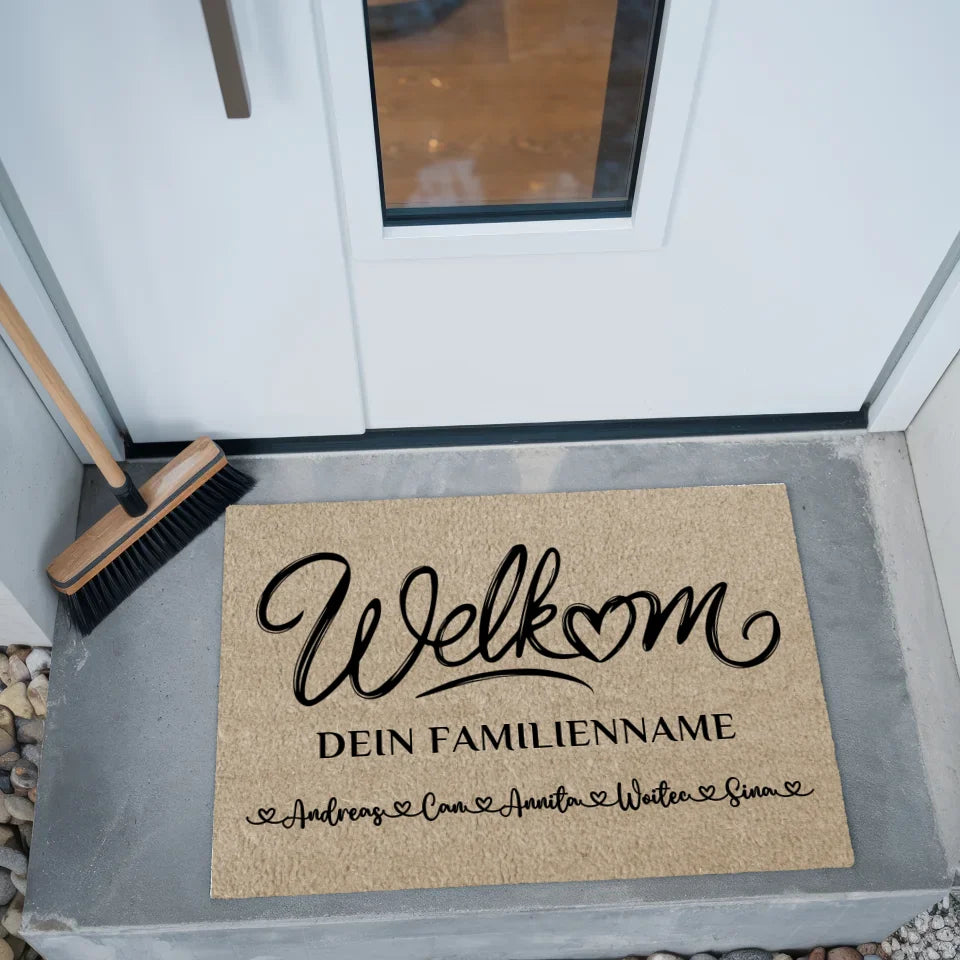 Personalisierte Fußmatte Beige Willkommen auf Niederländisch Welkom