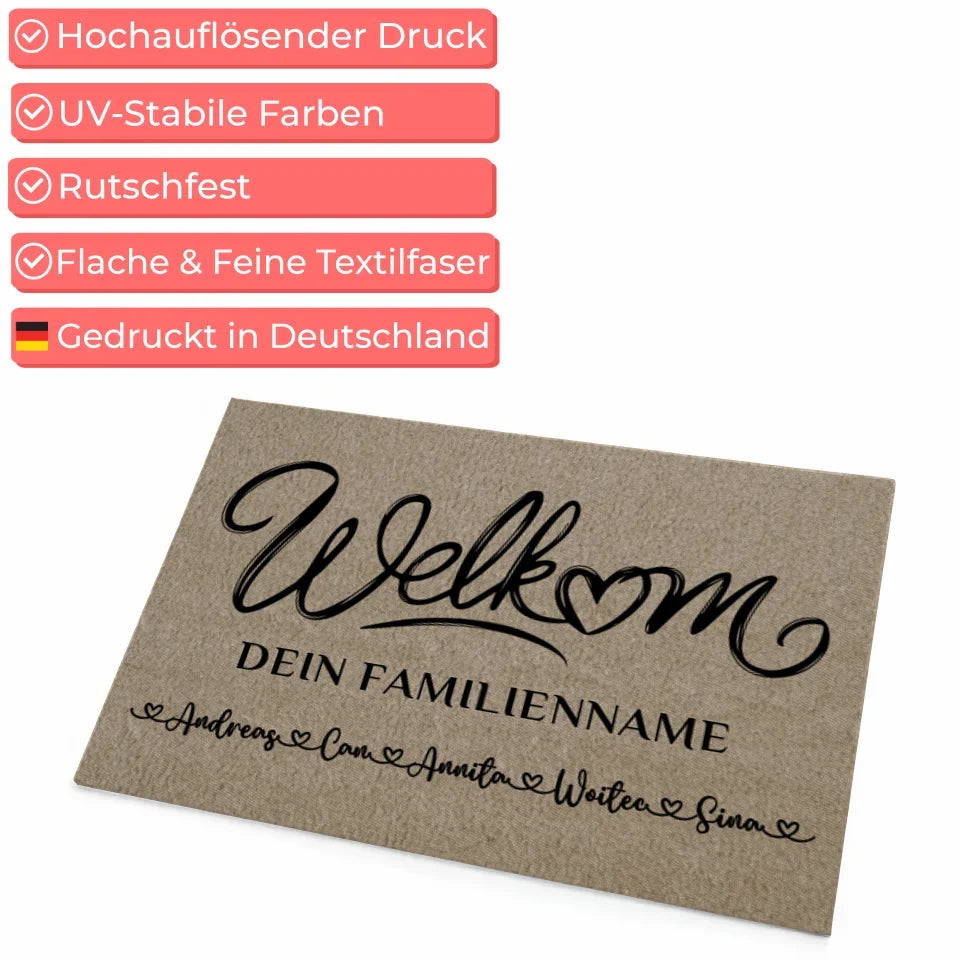 Personalisierte Fußmatte Beige Willkommen auf Niederländisch Welkom