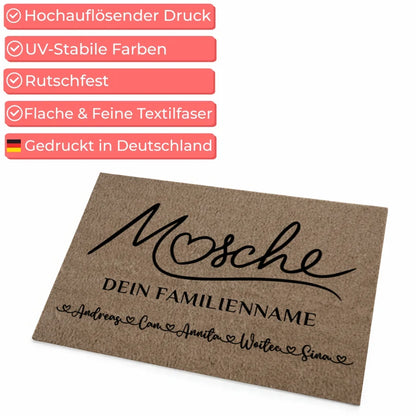 Personalisierte Fußmatte Familie Willkommen Auf Pfälzisch Mosche Braun Hell 4