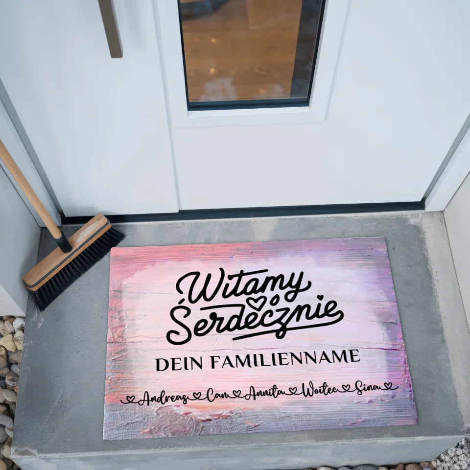 Personalisierte Familien Fußmatte Vintage Holz Bunt Bem Vindo! 2