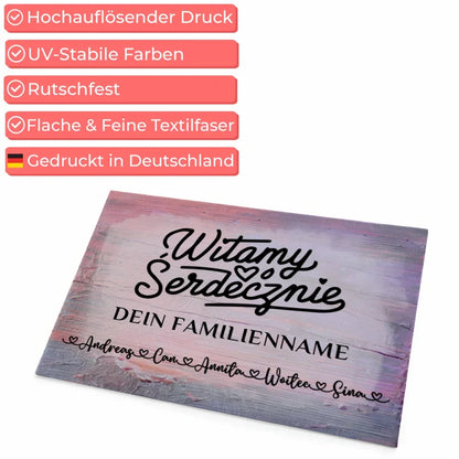 Personalisierte Familien Fußmatte Vintage Holz Bunt Bem Vindo! 4