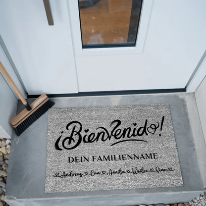 Personalisierte Fußmatte Grau Willkommen Auf Spanisch Bienvenido 2