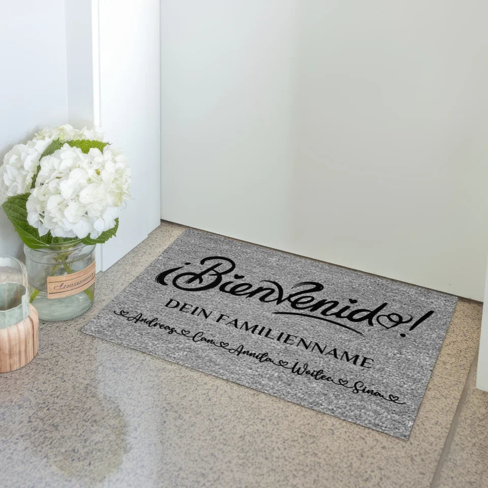 Personalisierte Fußmatte Grau Willkommen Auf Spanisch Bienvenido 3