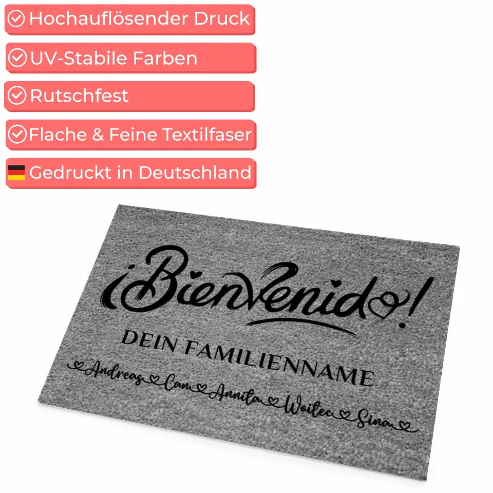 Personalisierte Fußmatte Grau Willkommen Auf Spanisch Bienvenido 4