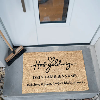 Personalisierte Fußmatte Braun Willkommen Hoş Geldiniz Familie Design