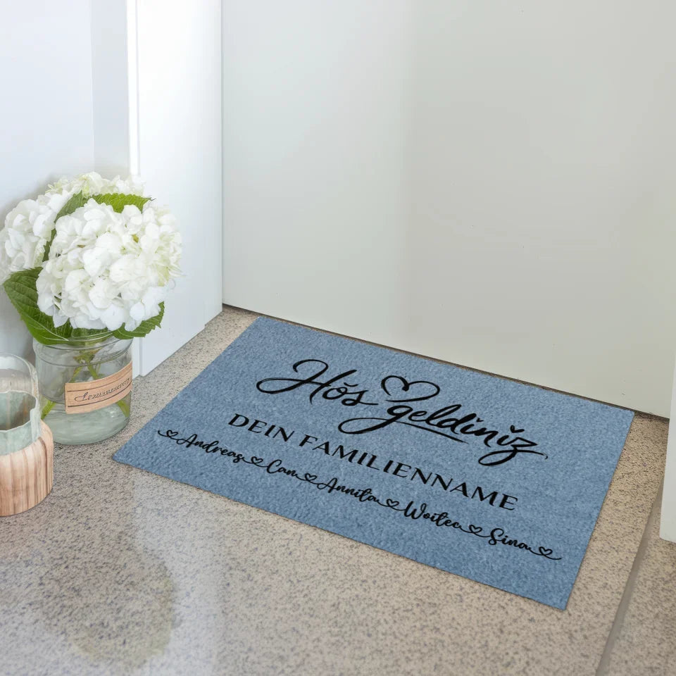 Personalisierte Familie Fußmatte Blau Willkommen Hoş Geldiniz 3