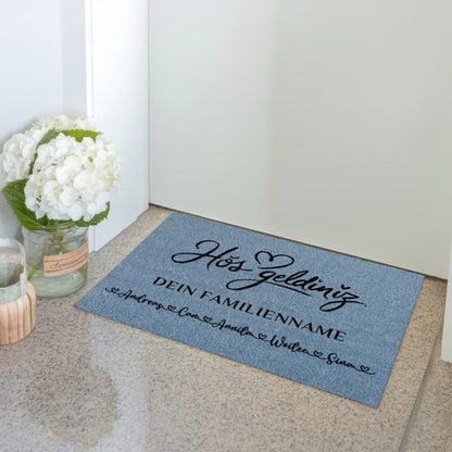 Personalisierte Familie Fußmatte Blau Willkommen Hoş Geldiniz 3