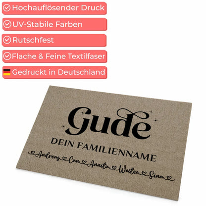 Personalisierte Fußmatte mit Namen Gude Beige für Zuhause