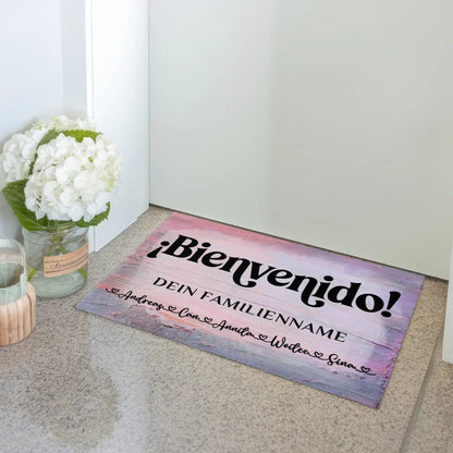 Personalisierte Fußmatte Willkommen auf Spanisch Vintage Holz Bunt 3
