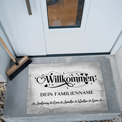 Fußmatte personalisiert Willkommen Vintage Holz Grau stylish gestalten