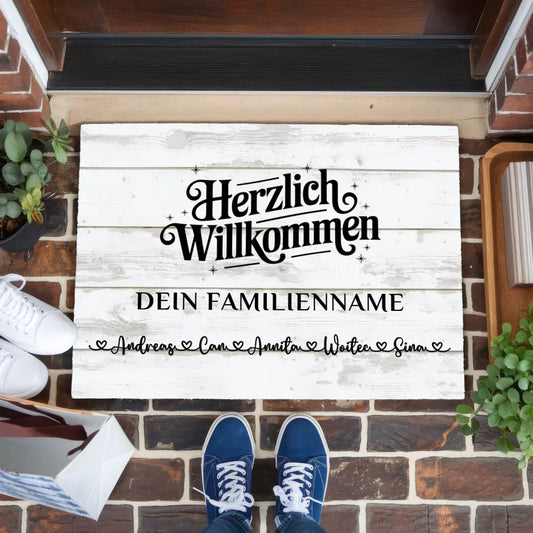 Vintage Weiß Fußmatte personalisiert Familie Welcome für dein Zuhause