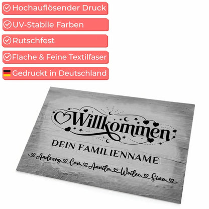 Fußmatte personalisiert Willkommen Vintage Holz Grau stylish gestalten