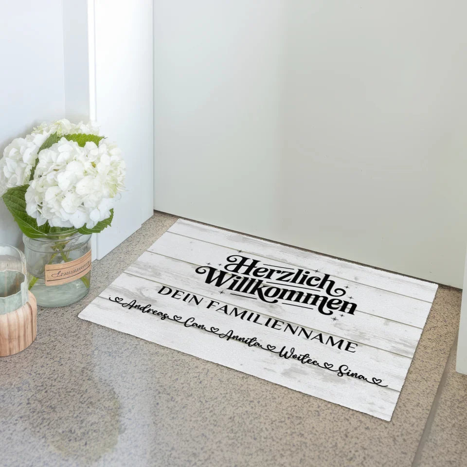 Vintage Weiß Fußmatte personalisiert Familie Welcome für dein Zuhause