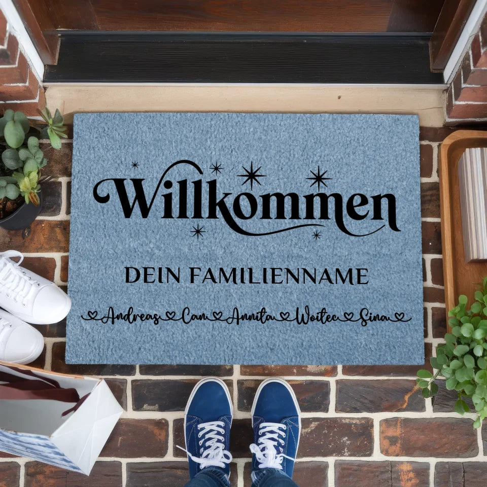 Fußmatte Blau mit Namen Willkommen für personalisierte Geschenke 1