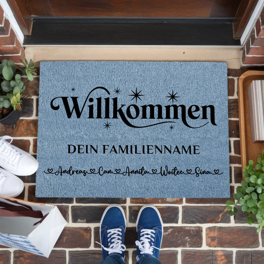 Fußmatte Blau mit Namen Willkommen für personalisierte Geschenke 1