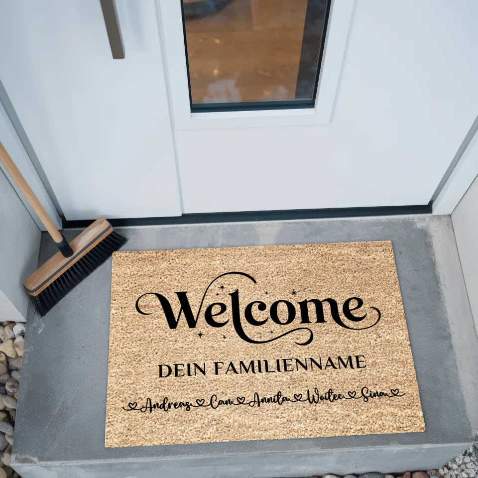 Familien Fußmatte mit Namen Herzlich Willkommen Braun personalisiert