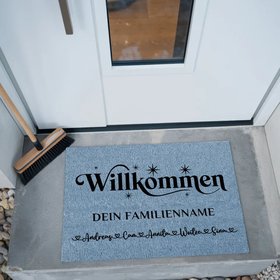 Fußmatte Blau mit Namen Willkommen für personalisierte Geschenke 2