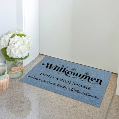 Fußmatte Blau mit Namen Willkommen für personalisierte Geschenke 3