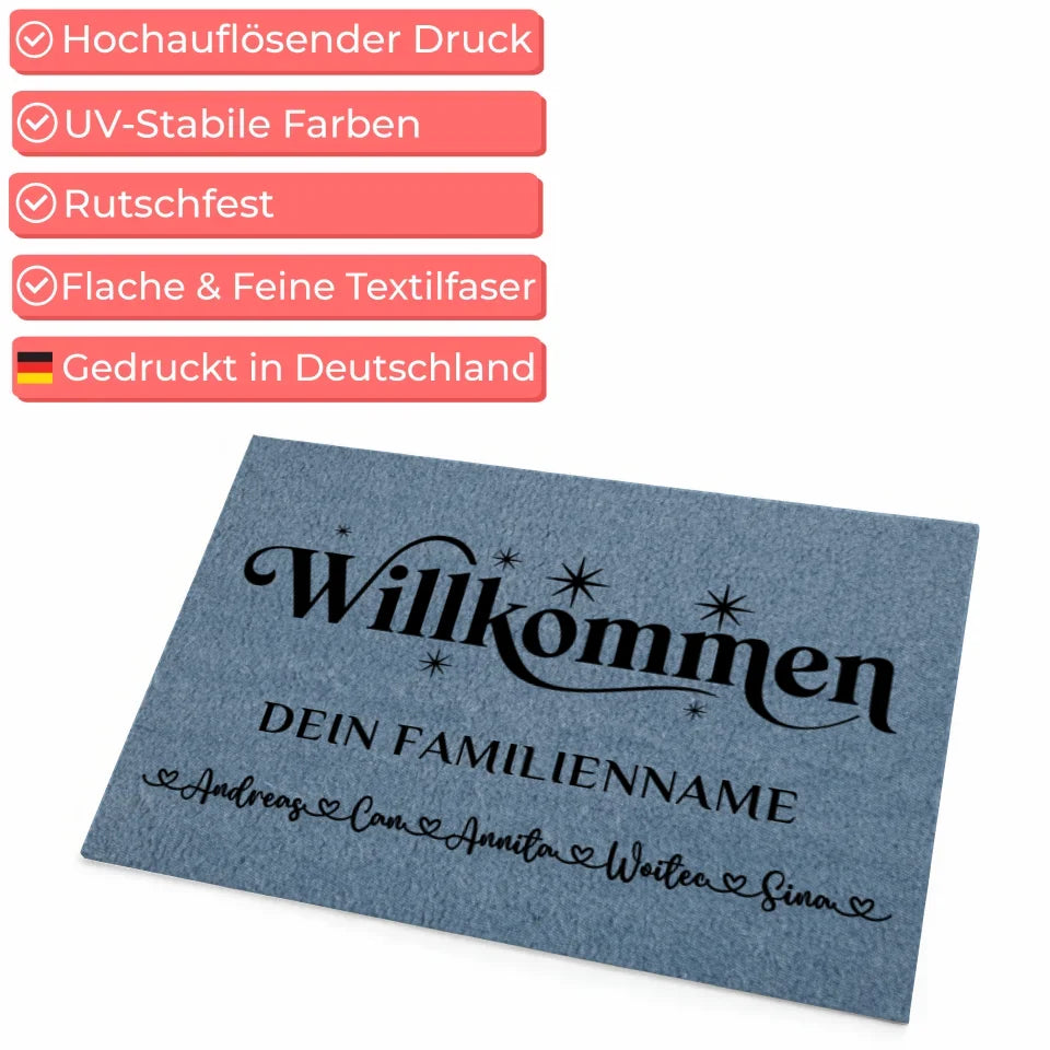 Fußmatte Blau mit Namen Willkommen für personalisierte Geschenke 4