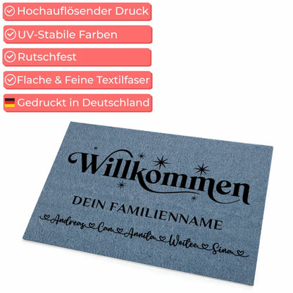 Fußmatte Blau mit Namen Willkommen für personalisierte Geschenke 4