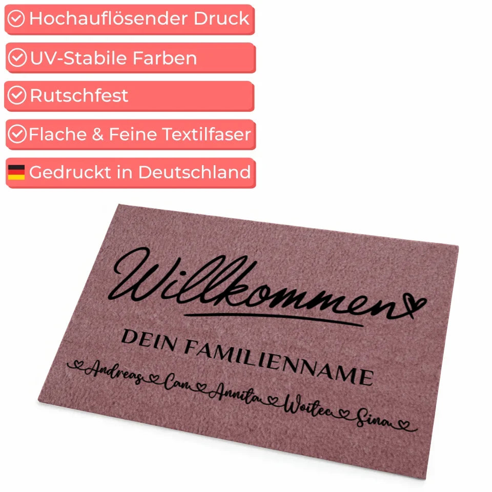 Personalisierte Fußmatte Rosa Willkommen für dein Zuhause