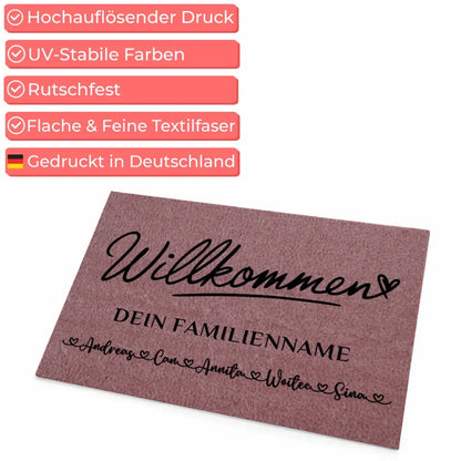 Personalisierte Fußmatte Rosa Willkommen für dein Zuhause