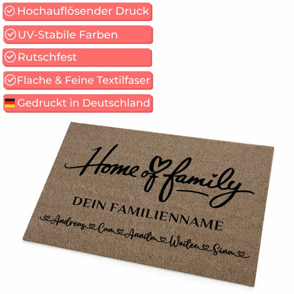 Personalisierte Familie Fußmatte Home of Family Braun Hell