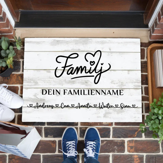 Familien Fussmatte mit Namen Vintage Weiß Rodzina Personalisiert 1
