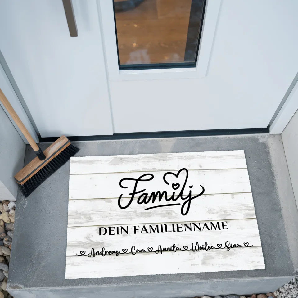 Familien Fussmatte mit Namen Vintage Weiß Rodzina Personalisiert 2