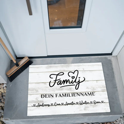 Familien Fussmatte mit Namen Vintage Weiß Rodzina Personalisiert 2