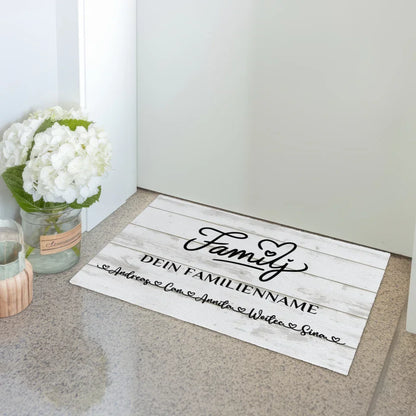 Familien Fussmatte mit Namen Vintage Weiß Rodzina Personalisiert 3