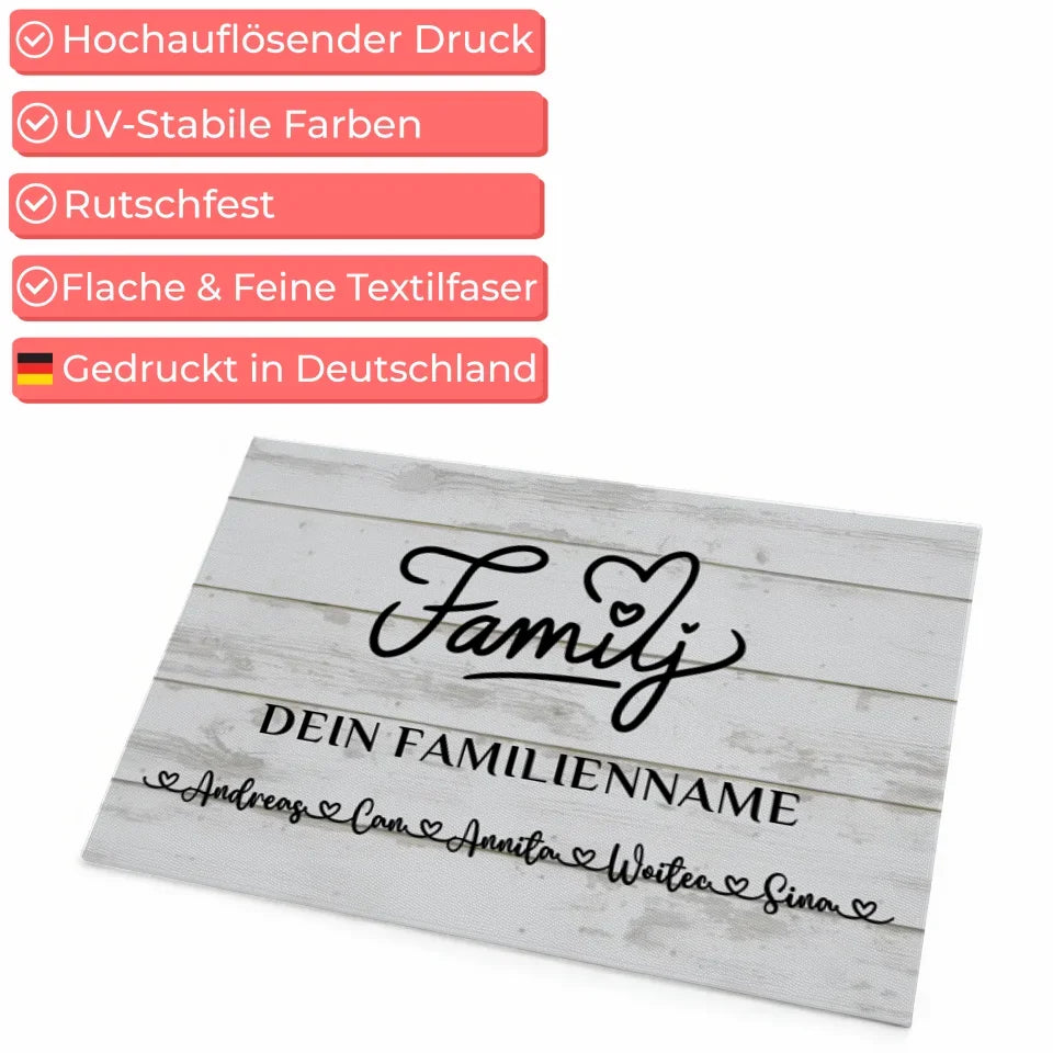 Familien Fussmatte mit Namen Vintage Weiß Rodzina Personalisiert 4