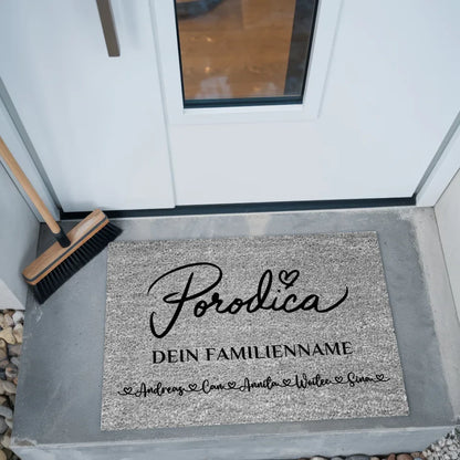 Personalisierte Fußmatte grau Familie Auf Serbisch Porodica 2