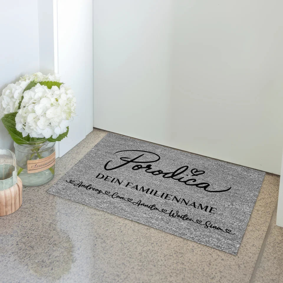 Personalisierte Fußmatte grau Familie Auf Serbisch Porodica 3