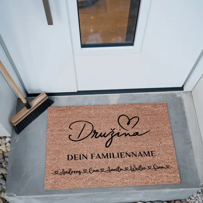 Personalisierte Fußmatte Dunkelbraun Familie Auf Slowenisch Družina 2