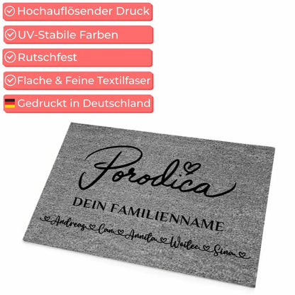 Personalisierte Fußmatte grau Familie Auf Serbisch Porodica 4