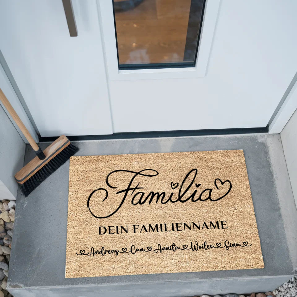 Personalisierte Familie Fußmatte Braun Familienmotiv auf Spanisch