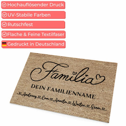 Personalisierte Familie Fußmatte Braun Familienmotiv auf Spanisch