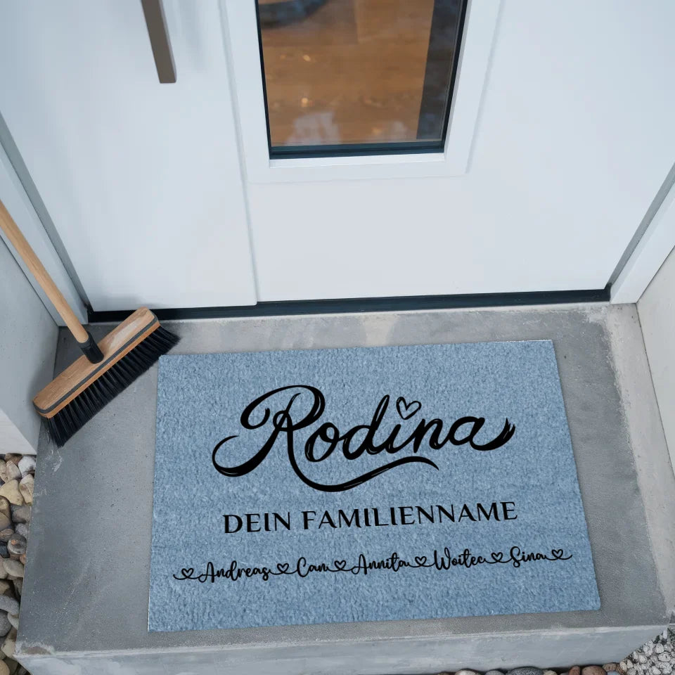 Personalisierte Familien Fußmatte mit Namen Blau Rodina 2