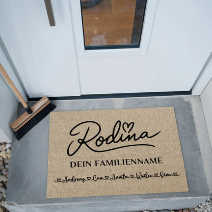 Familien Fußmatte mit Namen Beige Rodina personalisierte Geschenke