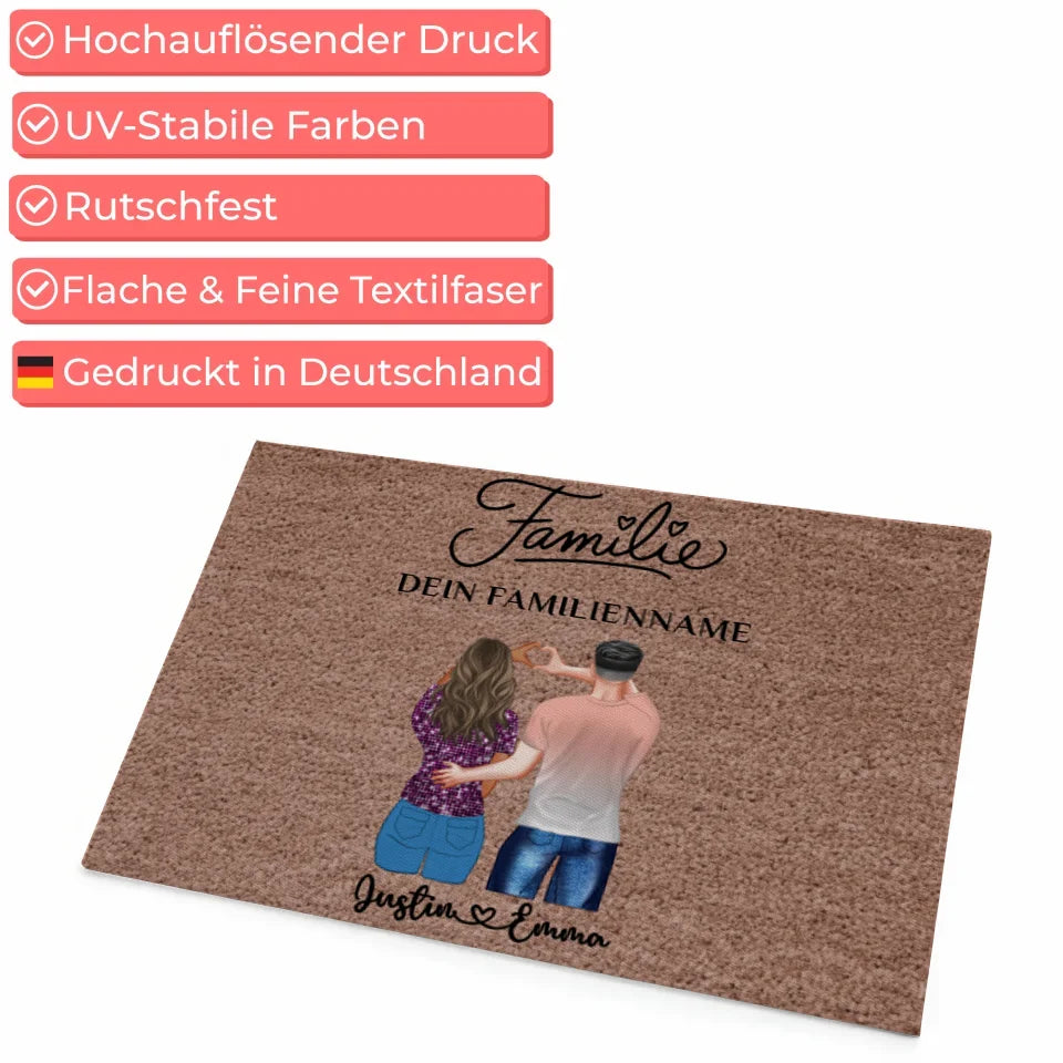 Personalisierte Fußmatte für Paare Dunkelbraun mit Namen Familie