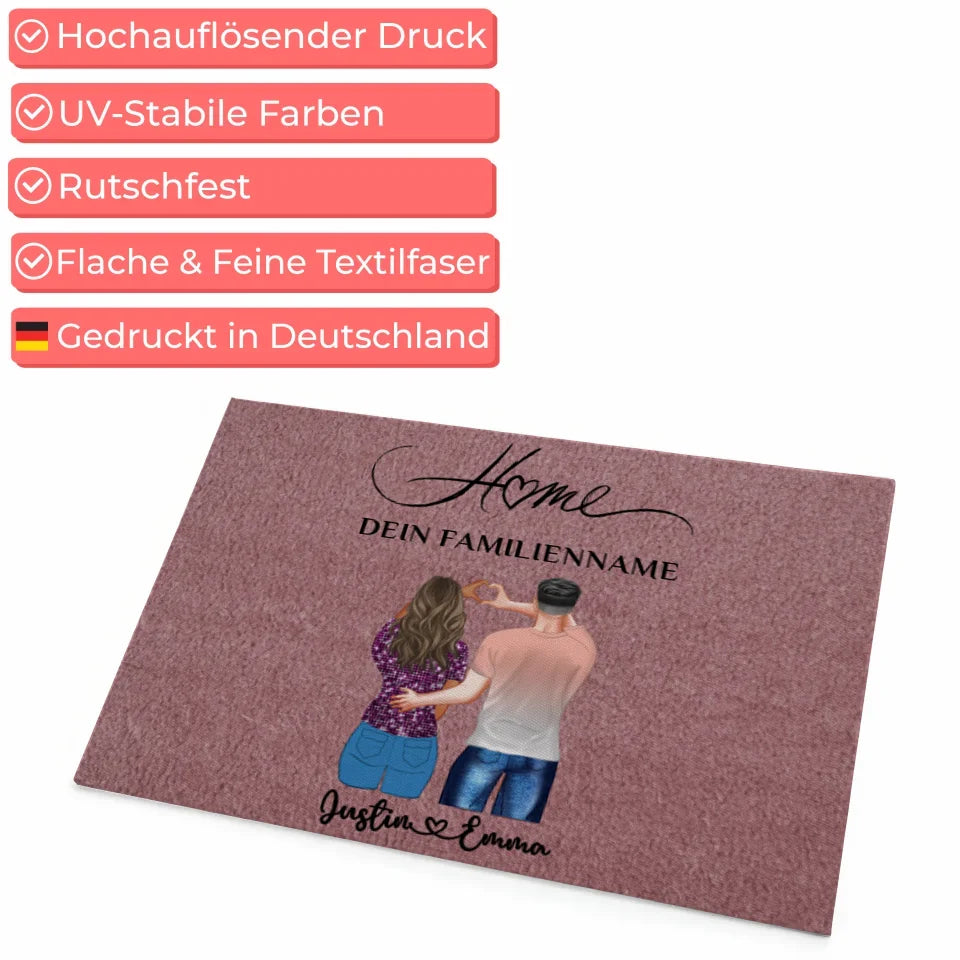 Personalisierte Paar Fußmatte Rosa mit Namen und Wunschtext Home