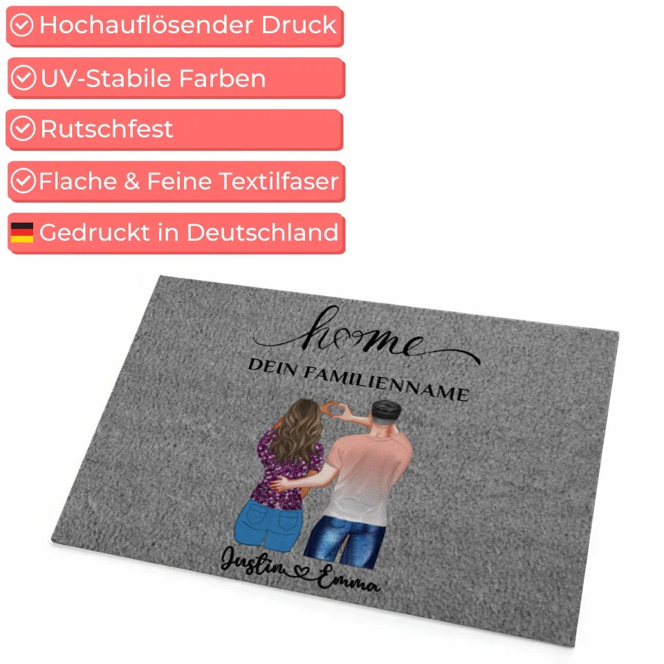 Personalisierte Paar Fußmatte mit Namen Grau Home