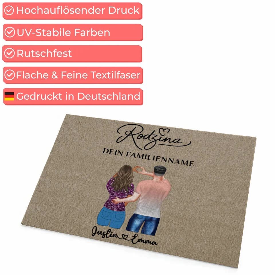 Personalisierte Paar Fußmatte Beige mit Namen Familie Rodzina