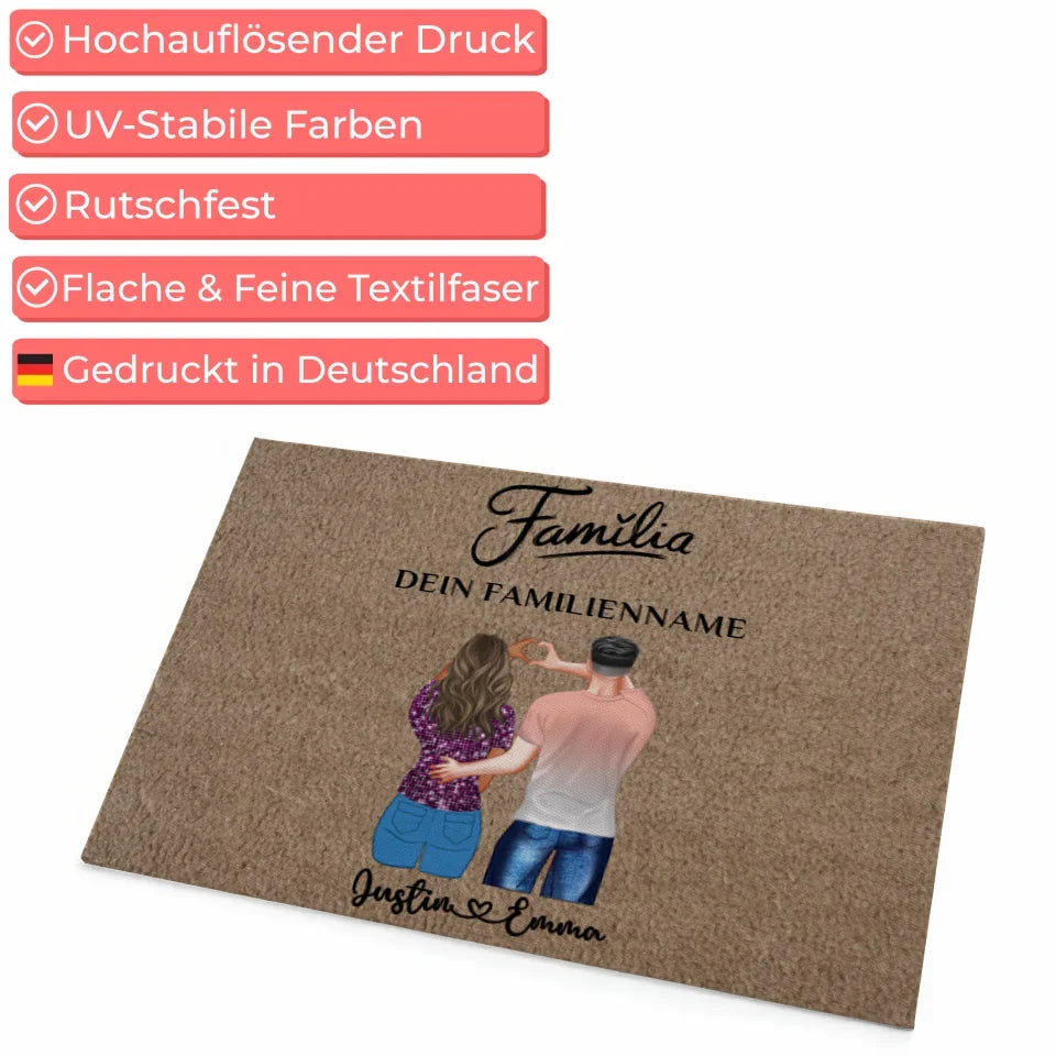 Personalisierte Fußmatte Paar mit Namen Braun Hell Família