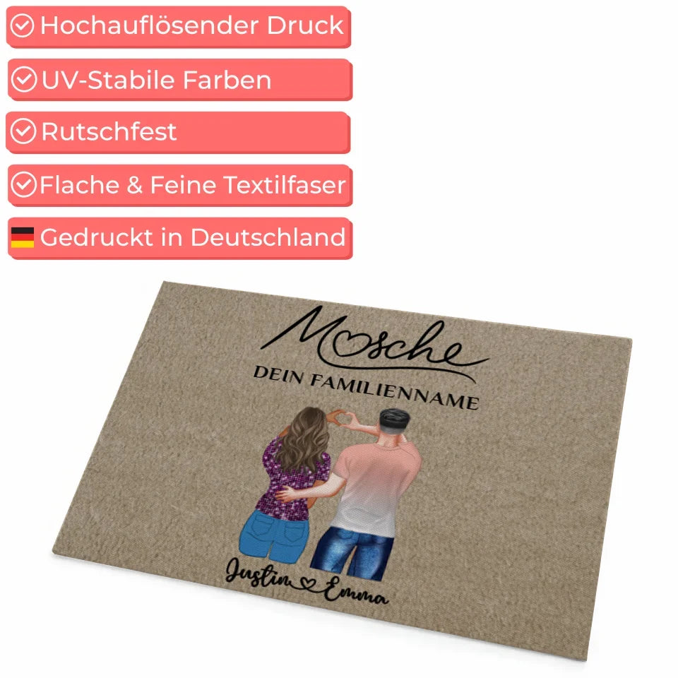 Paar Fußmatte mit Namen Beige Willkommen Auf Pfälzisch Mosche