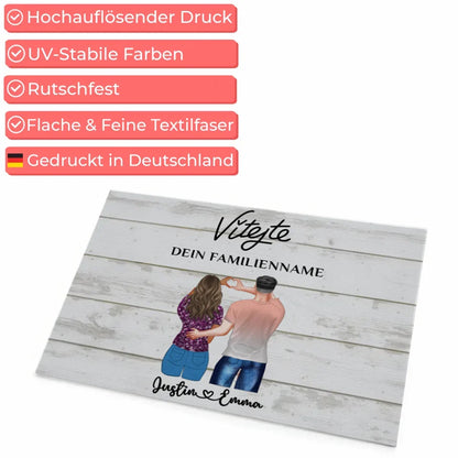 Personalisierte Paar Fußmatte mit Namen Vintage Weiß Vítejte