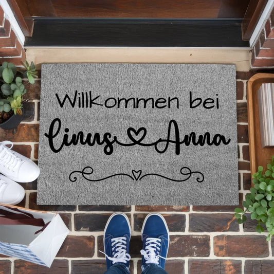 Personalisierte Fußmatte Familie Paare Grau Geschenkidee