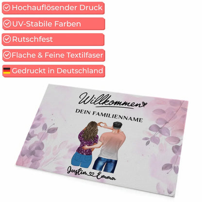 Fußmatte personalisiert Paare Willkommen Pink Rosa Floral mit Namen Wunschtext