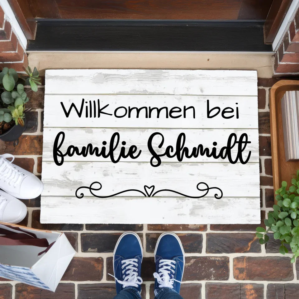 Personalisierte Familien Fußmatte mit Namen Vintage Weiß Sehr Hochwertig